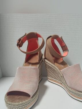 TOMS The Marisol Wedge Orange  Strappy Espadrille Sandals Shoes Women's 8
